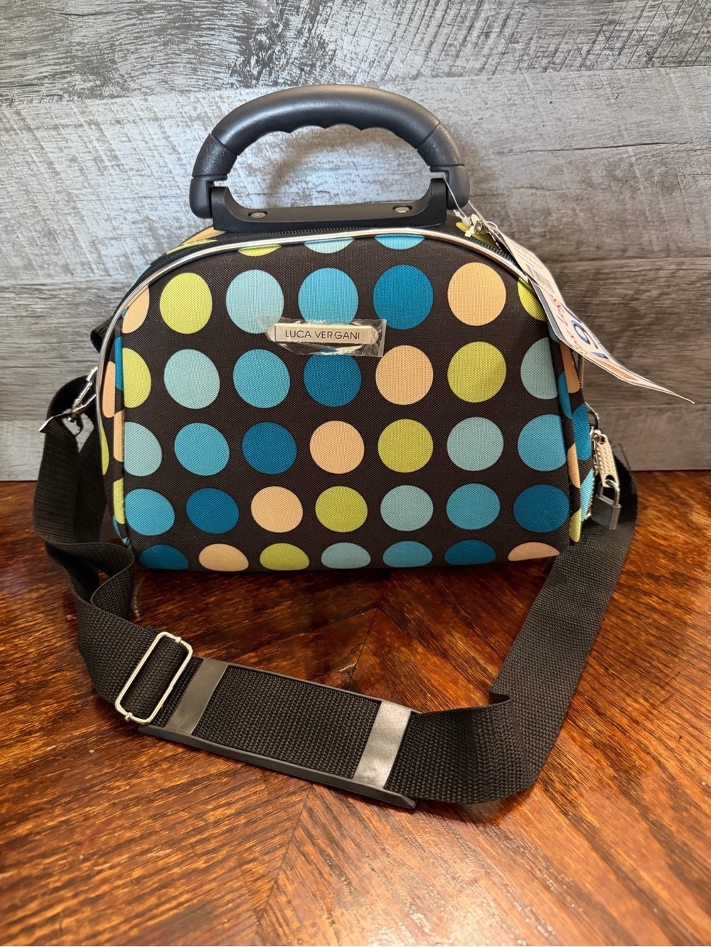 NWT Cosmetic Travel Polka Dot Hard Shell Top Handle Crossbody Case Luca Vergani